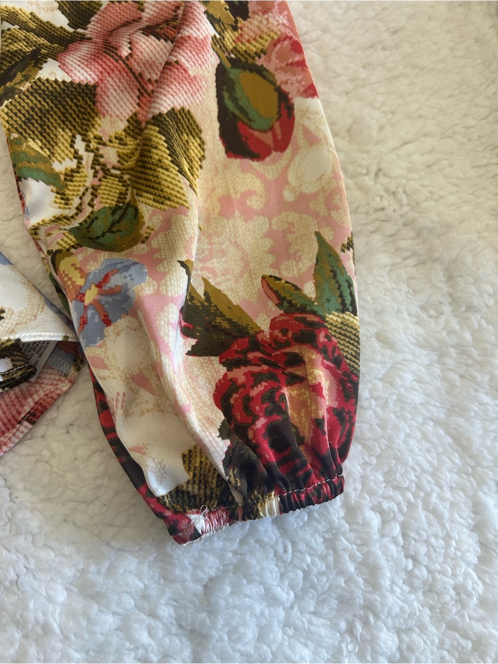 Guess Floral V-Neck Peplum Blouse - Pink, Green, Blue - Picture 5 of 7